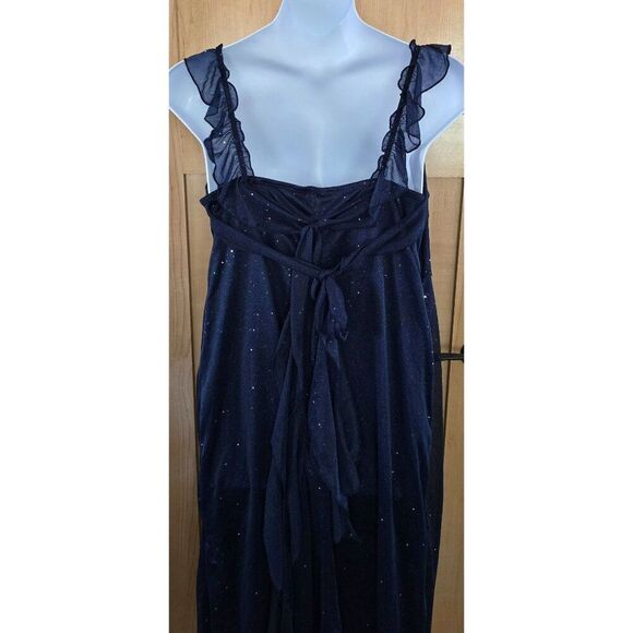 Navy Blue Sparkle Midi Dress With Ruffle Straps & Bow Back homecoming formal - Picture 2 of 5